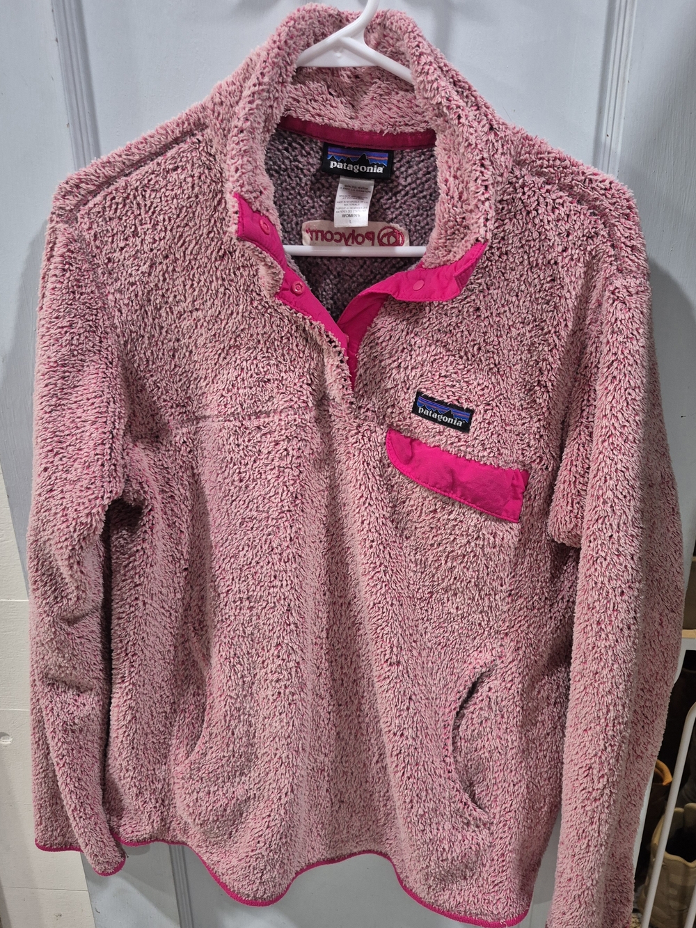 Patagonia Pink Sherpa Fleece Pullover with Hot Pink Trim